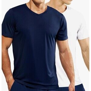 Haimont Men's V Neck Athletic T Shirts Lightweight Gym X-Large, Navy Blue/White
